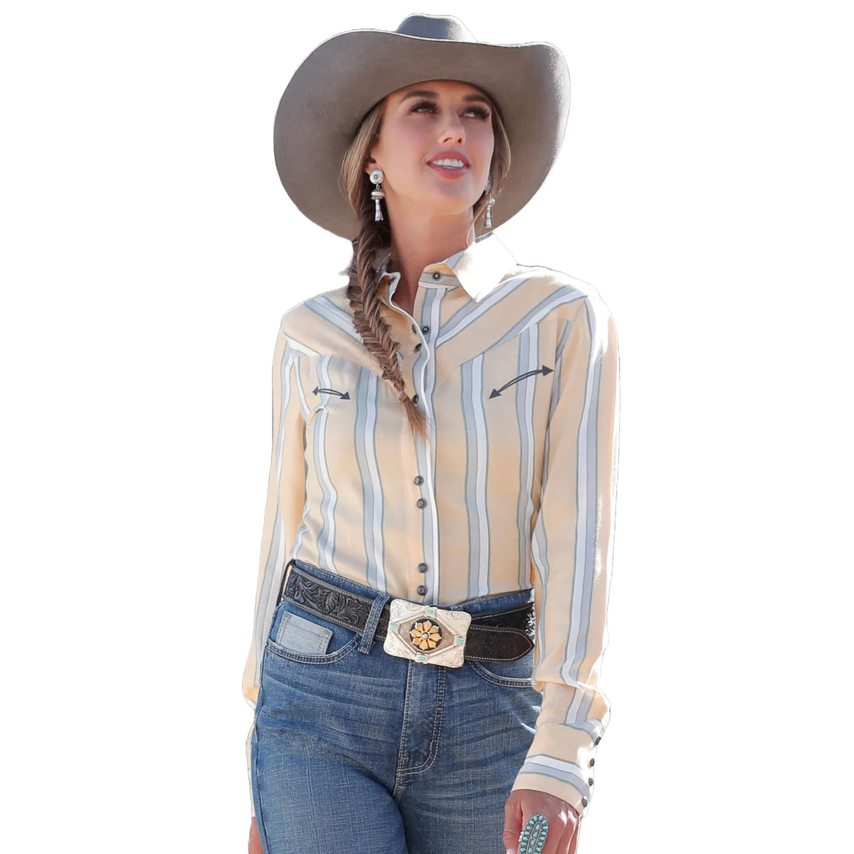 Cinch Ladies Western Stripe Girlfriend Fit Snap Shirt - Black Friday Sale