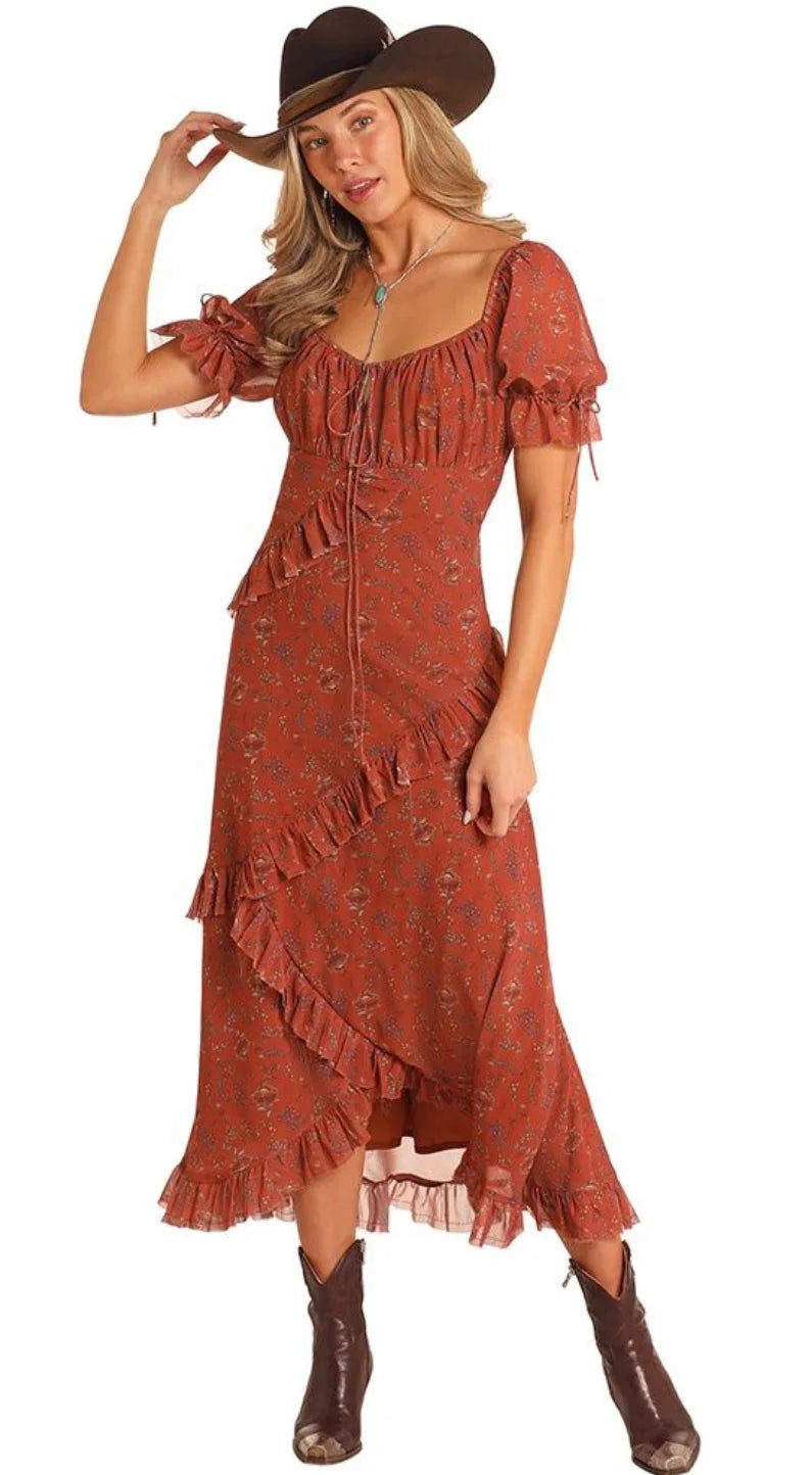 Panhandle Ladies Rust Ruffled Dress