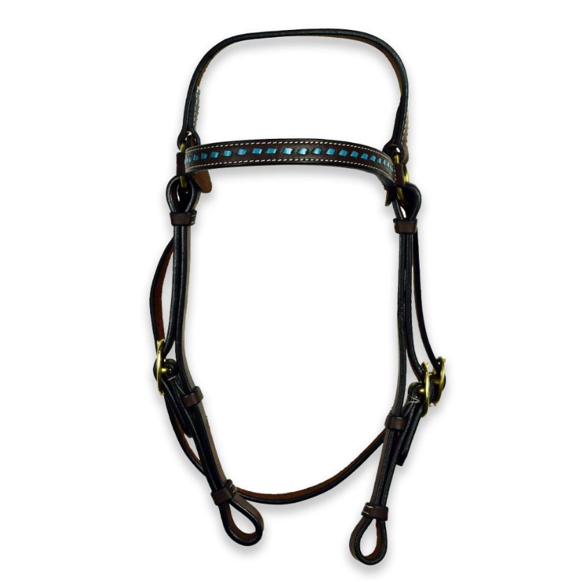 Ezy Ride Bridle Barcoo with Turquoise Laced Brow Oiled Harness