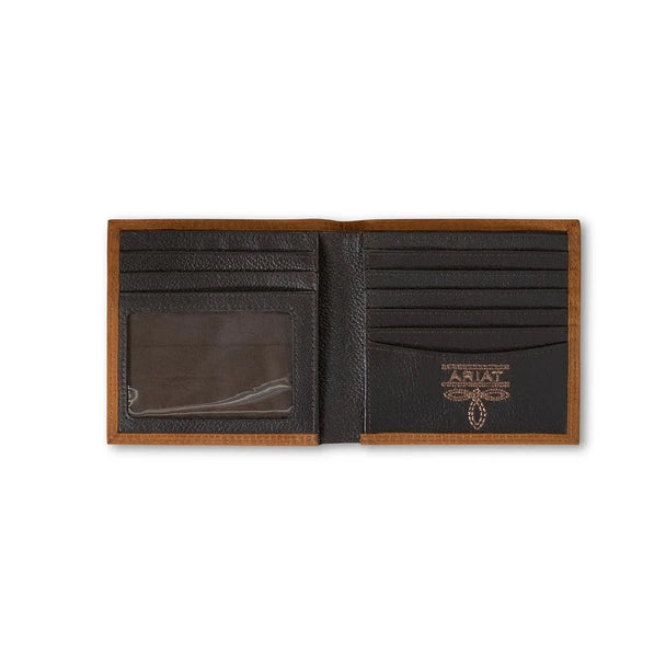 Ariat Mns Contrast Stitch shield Bifold Wallet Brown | Giftware - Wallet | Saddleworld Ipswich