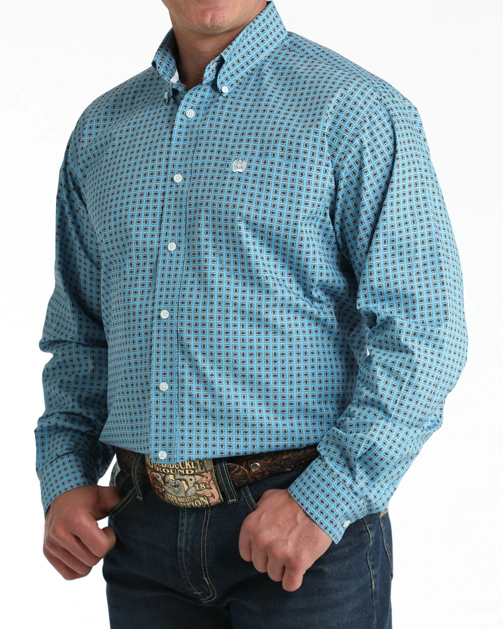 Cinch Blue Geometric Print Shirt