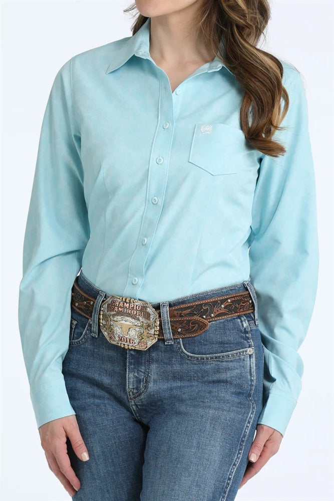 Cinch Ladies Arenaflex Button Down Light Blue Paisley Western Shirt | Country Clothing - Ladies Shirt | Saddleworld Ipswich