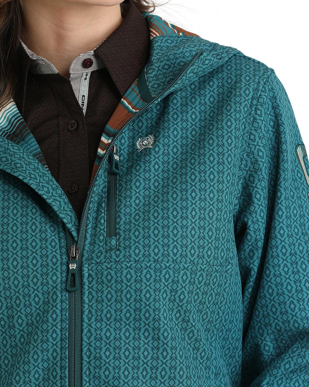 Cinch Ladies Bonded Textured Teal Hooded Jacket