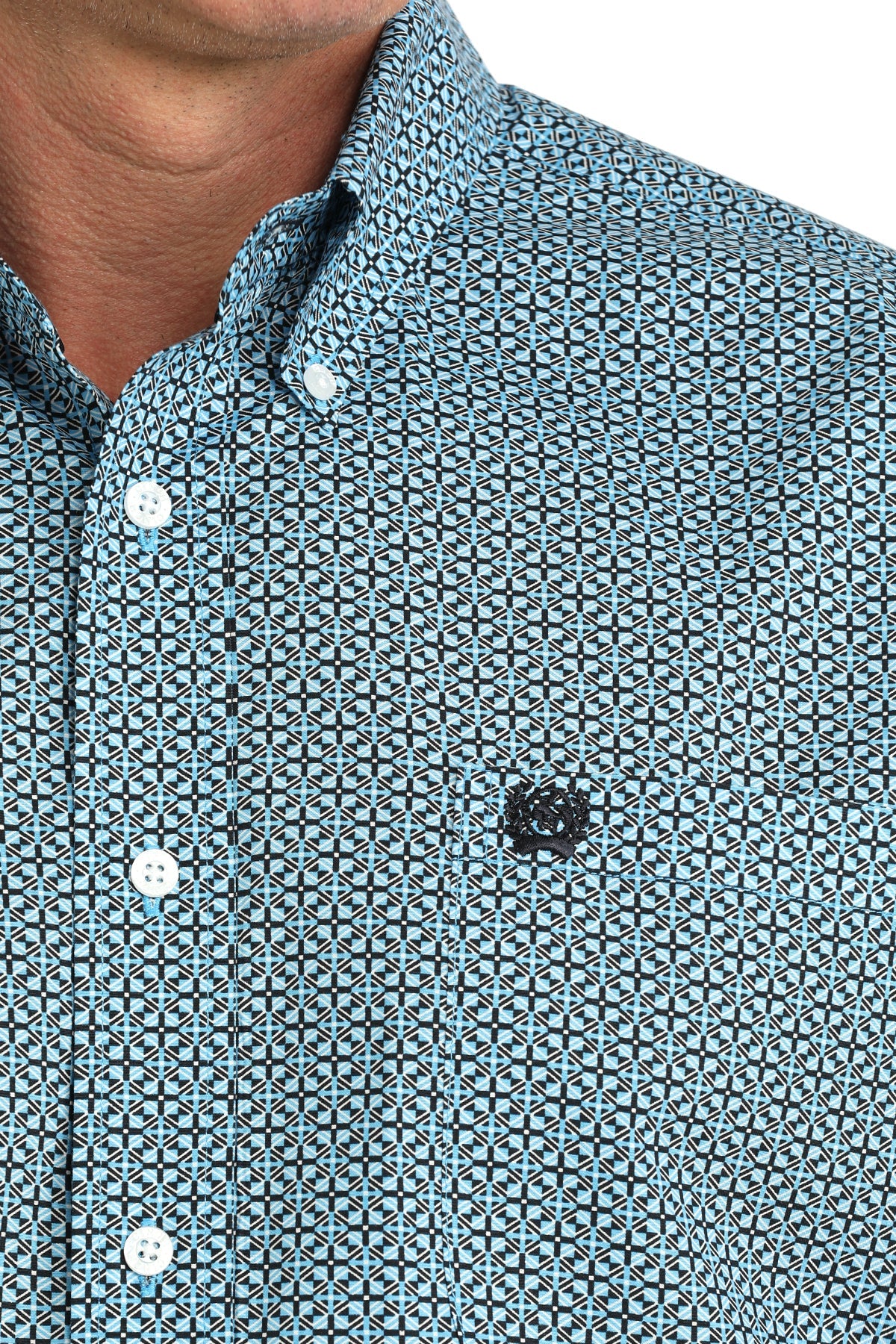 Cinch Mens Blue Geo Print Long Sleeve Shirt