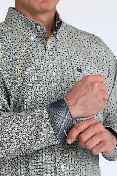 Cinch Mens Blue Grey Geo Print Shirt
