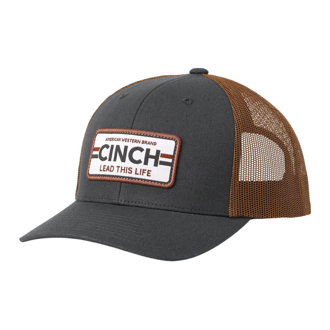 Cinch Mens Charcoal and Brown Logo Patch Trucker Cap | Country Clothing - Caps | Saddleworld Ipswich