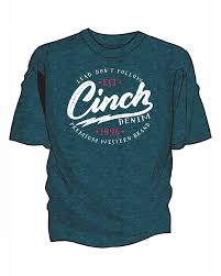 Cinch Mens Heather Blue Printed Logo T Shirt