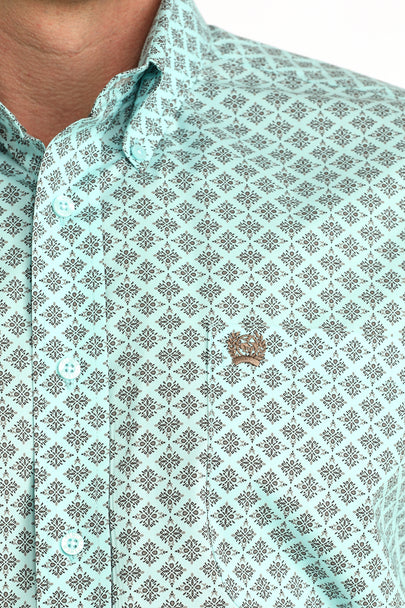 Cinch Mens Light Blue Geometric Print Shirt