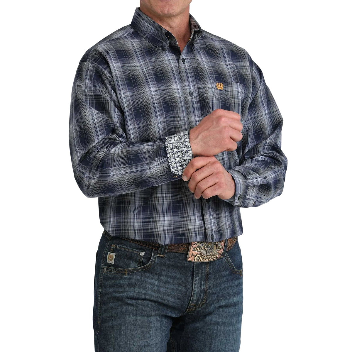 Cinch Mens Navy Plaid Long Sleeve Button Up Shirt | Country Clothing - mens Shirt | Saddleworld Ipswich