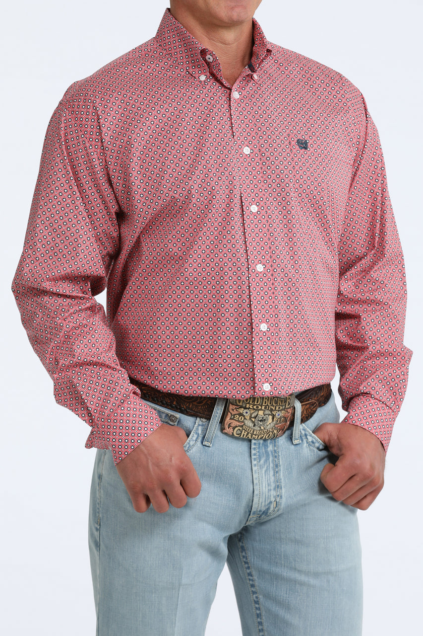Cinch Mens Pink Geometric Print Shirt
