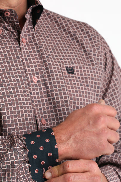 Cinch Mens Pink Square Print Shirt | Country CLothing - Mens SHirt | Saddleworld Ipswich