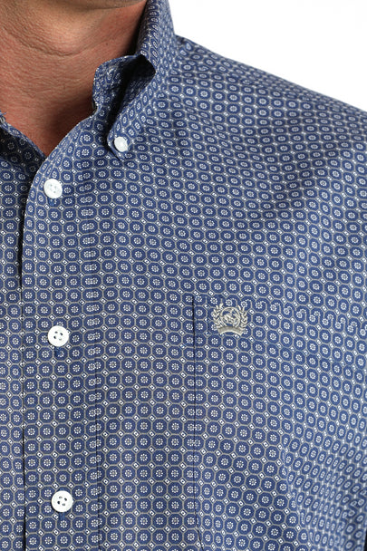Cinch Mens Royal Blue Geometric Print Shirt