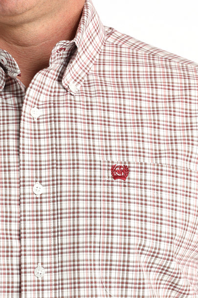 Cinch Mens White Plaid Print Shirt