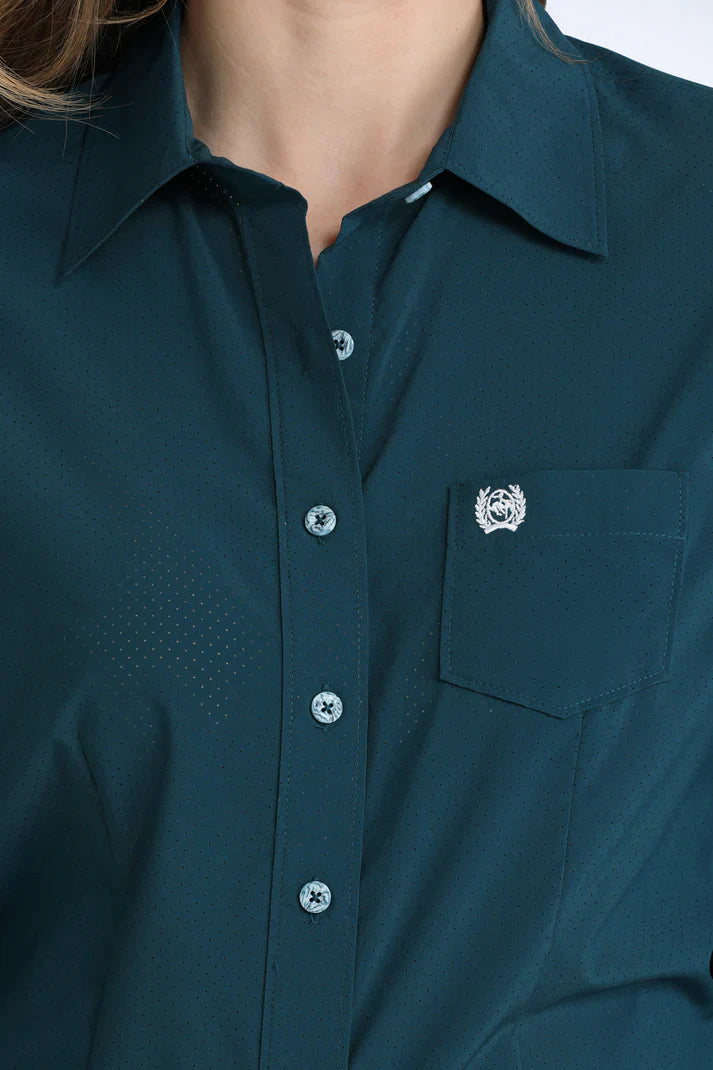 Cinch Wmns Arenaflex Solid Teal Long Sleeve Shirt