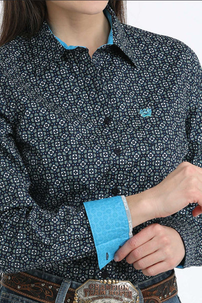Cinch Wmns Navy Geometric Print Shirt | Country Clothing - Ladies Shirt | Saddleworld Ipswich