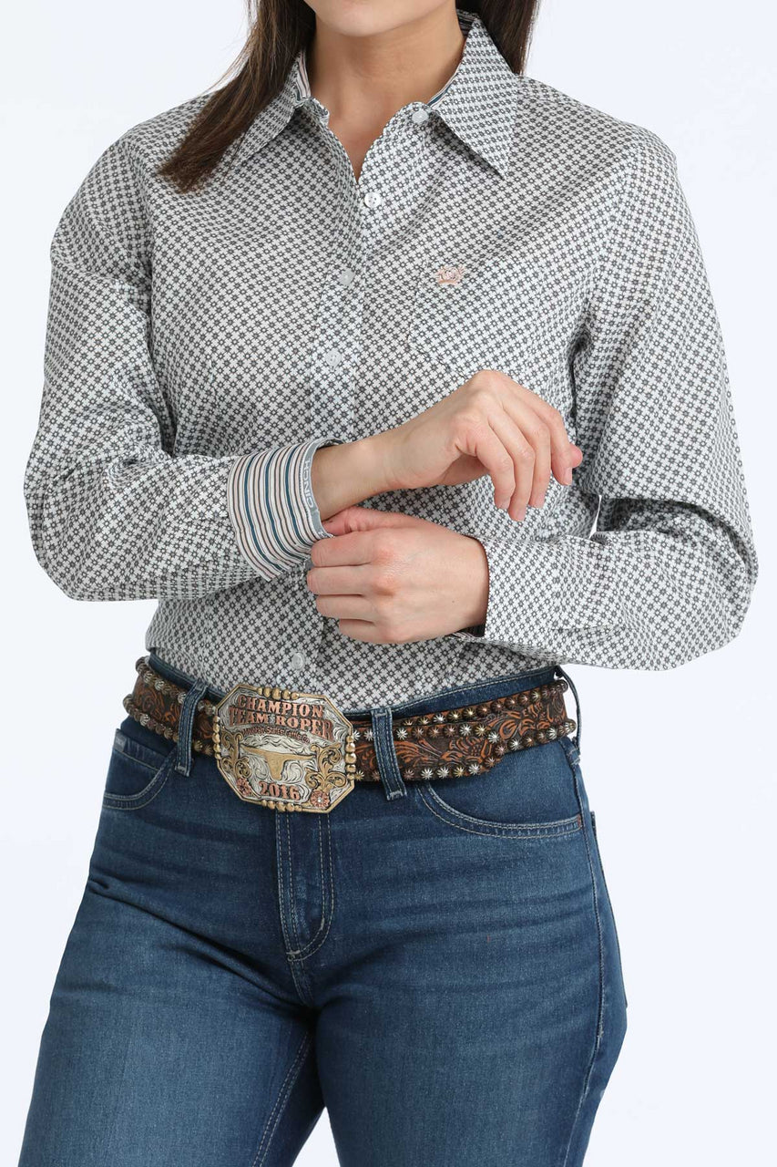 Cinch Wmns White Geometric Print Ladies Shirt | Country CLothing - Ladies SHirt | Saddleworld Ipswich