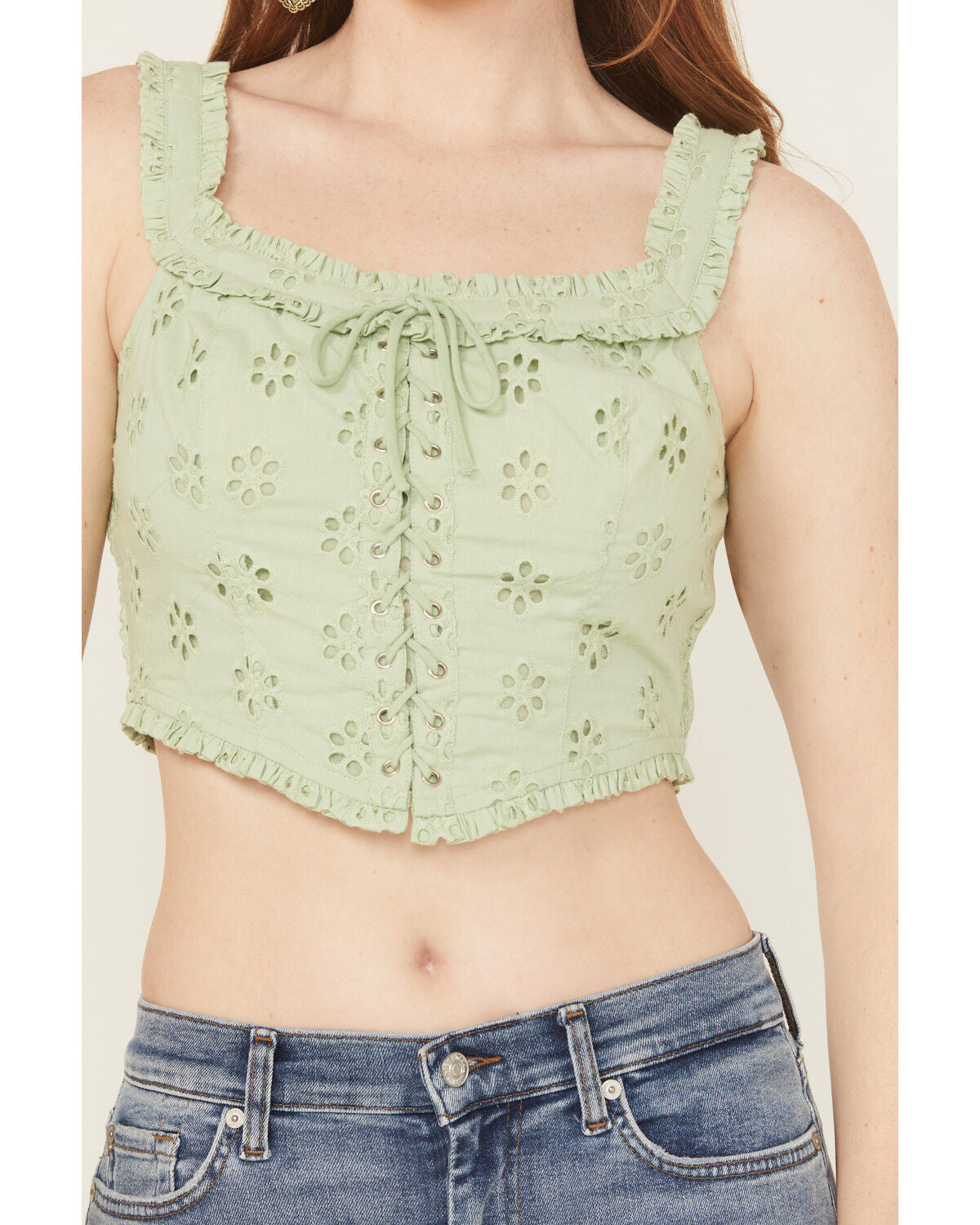 Rock and Roll Denim Wmns Sleeveless Eyelet Corset Top