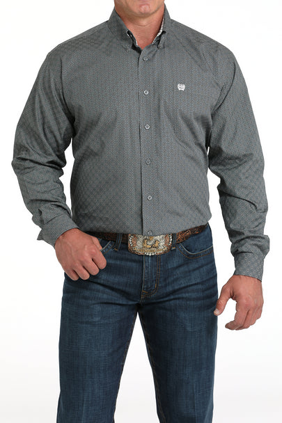 Cinch Dark Grey Geometric Print Shirt