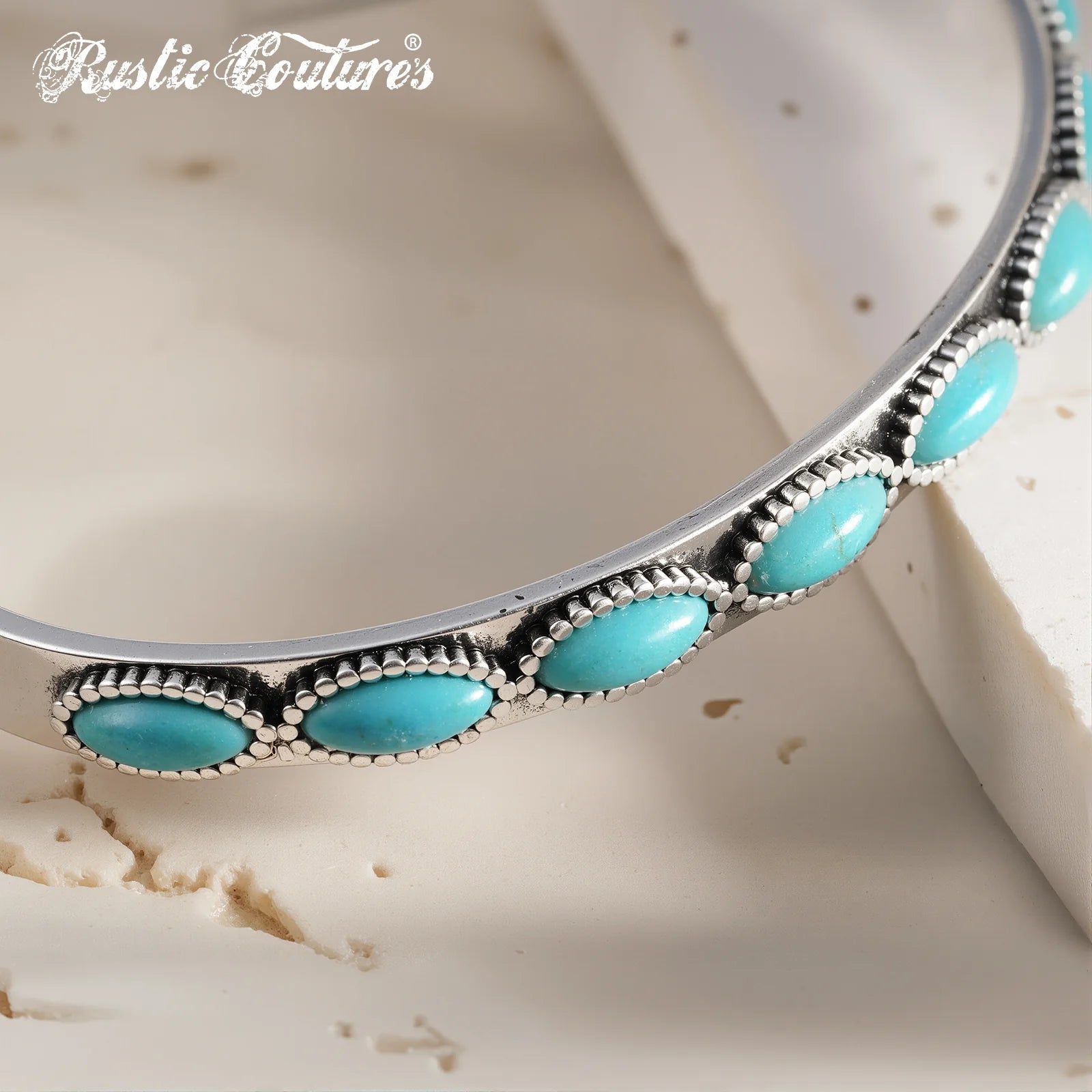 Rustic Couture Antique Silver Turquoise Stone Small Cuff Bracelet