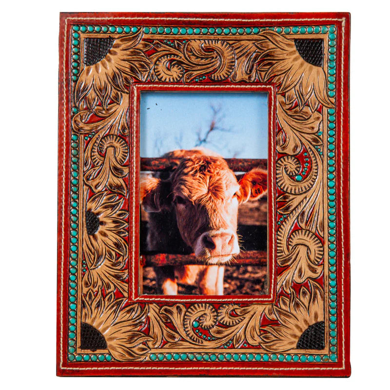 Devonnlea Sunflowers Hand Tooled Photo Frame | Giftware - Photo Frame | Saddleworld Ipswich