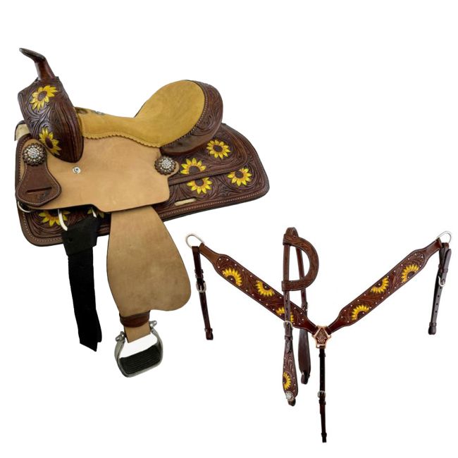 Double T Harvest Sunflower Barrel Style Saddle Set 10 INch | Horse Supplies - Western Saddle | Saddleworld Ipswich