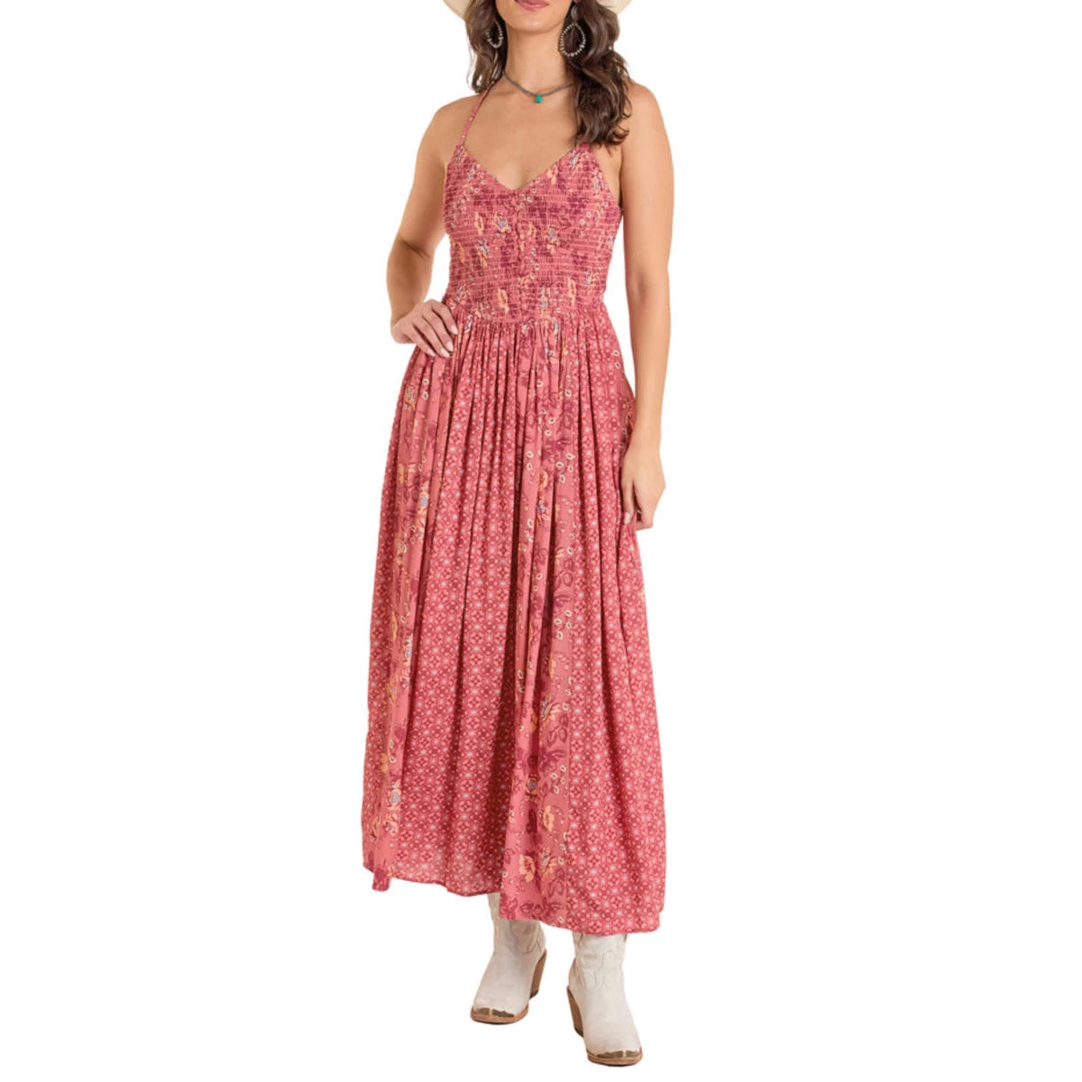 Rock and Roll Denim Mixed Print Maxi Dress