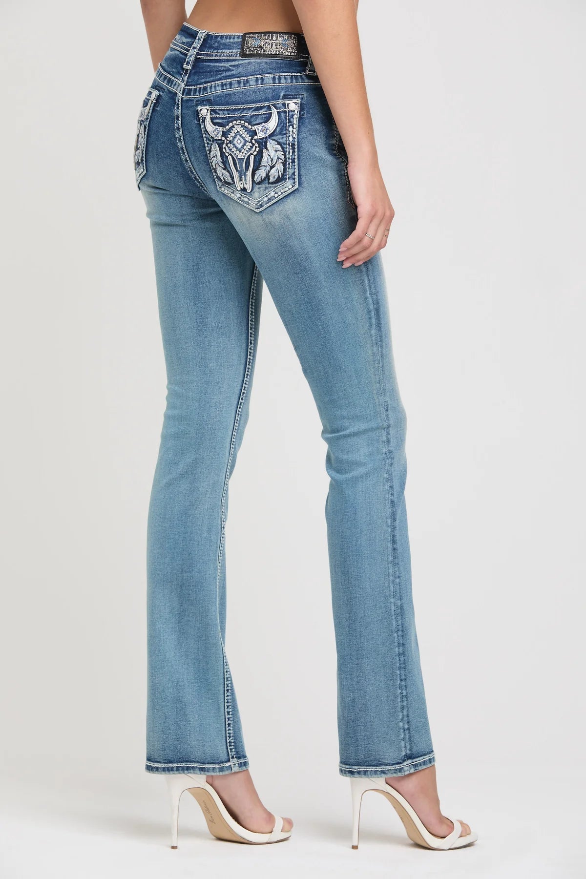 Grace in LA Steer Head Embroidered Jeans