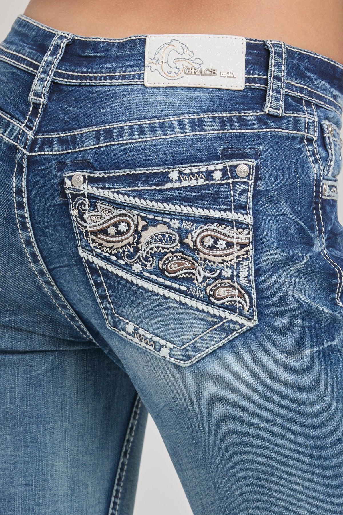 Grace in LA Wmns Paisley Emblem Jeans