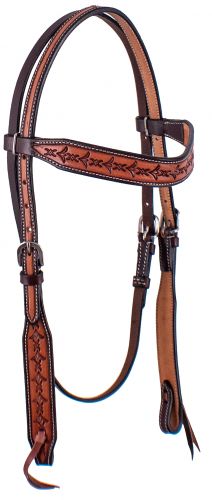 Showman Dark Brown and Medium Leather Bridle with Barbwire Tooling