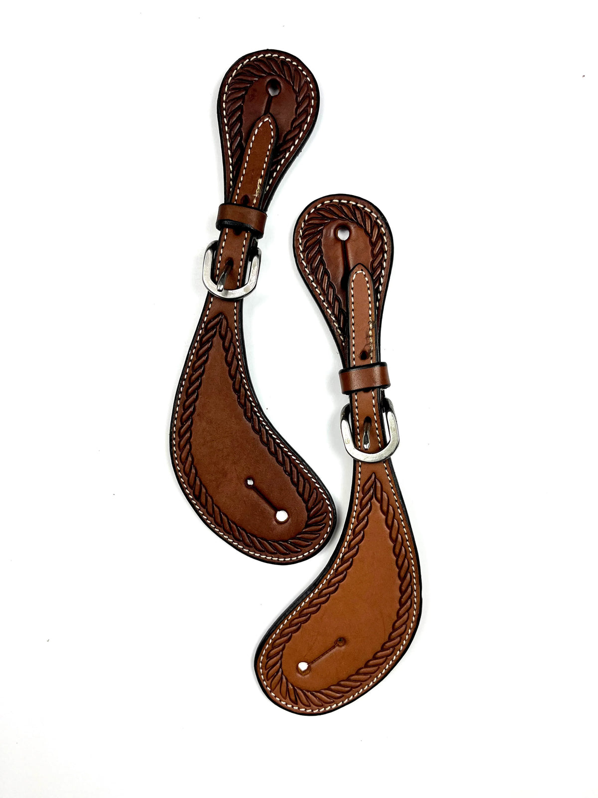 Ezy Ride Spur Strap Shaped with Rope Border Stamping Dark Tan | Rider Wear - Spurs | Saddleworld Ipswich