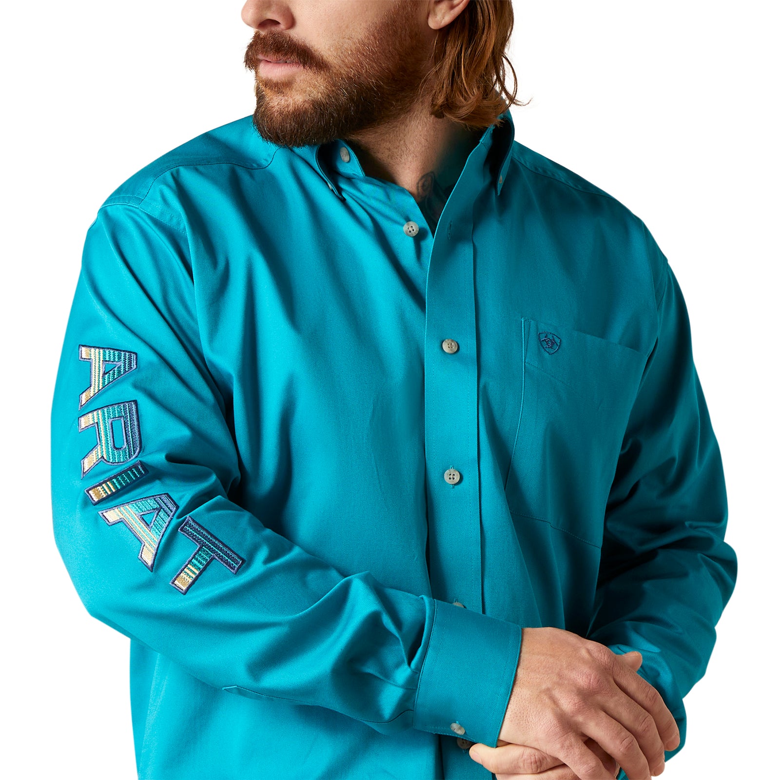 Ariat Mns Team Logo Twill Classic LS Shirt Enamel Blue