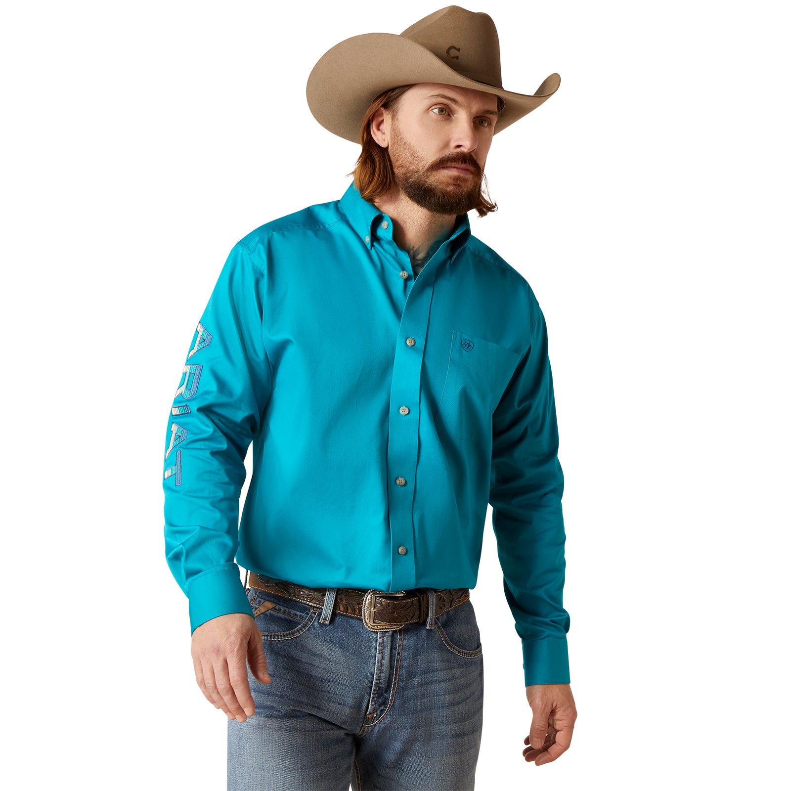 Ariat Mns Team Logo Twill Classic LS Shirt Enamel Blue