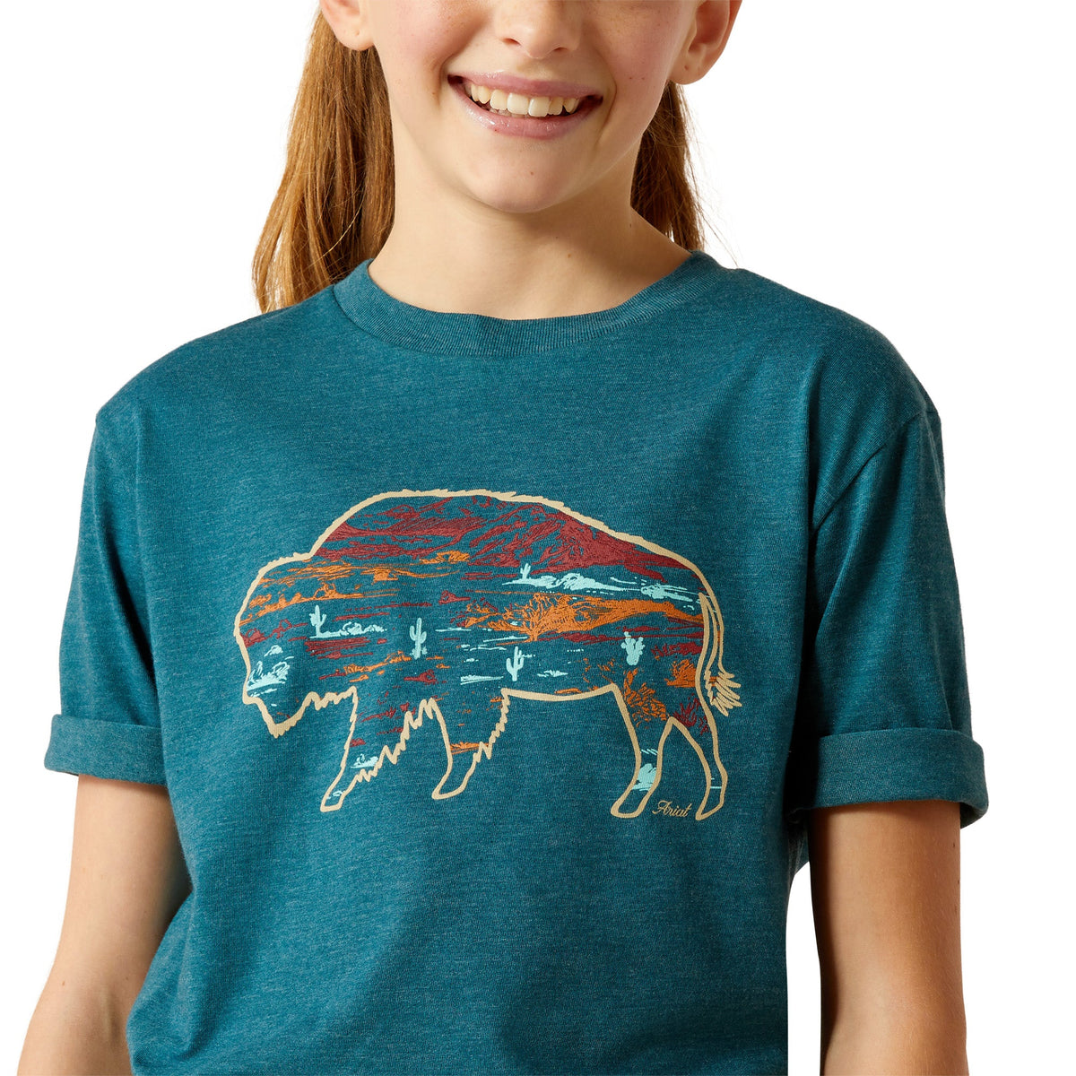 Ariat Gls Bison Ranch SS Tee Deep Sea Heather - Summer Clearance