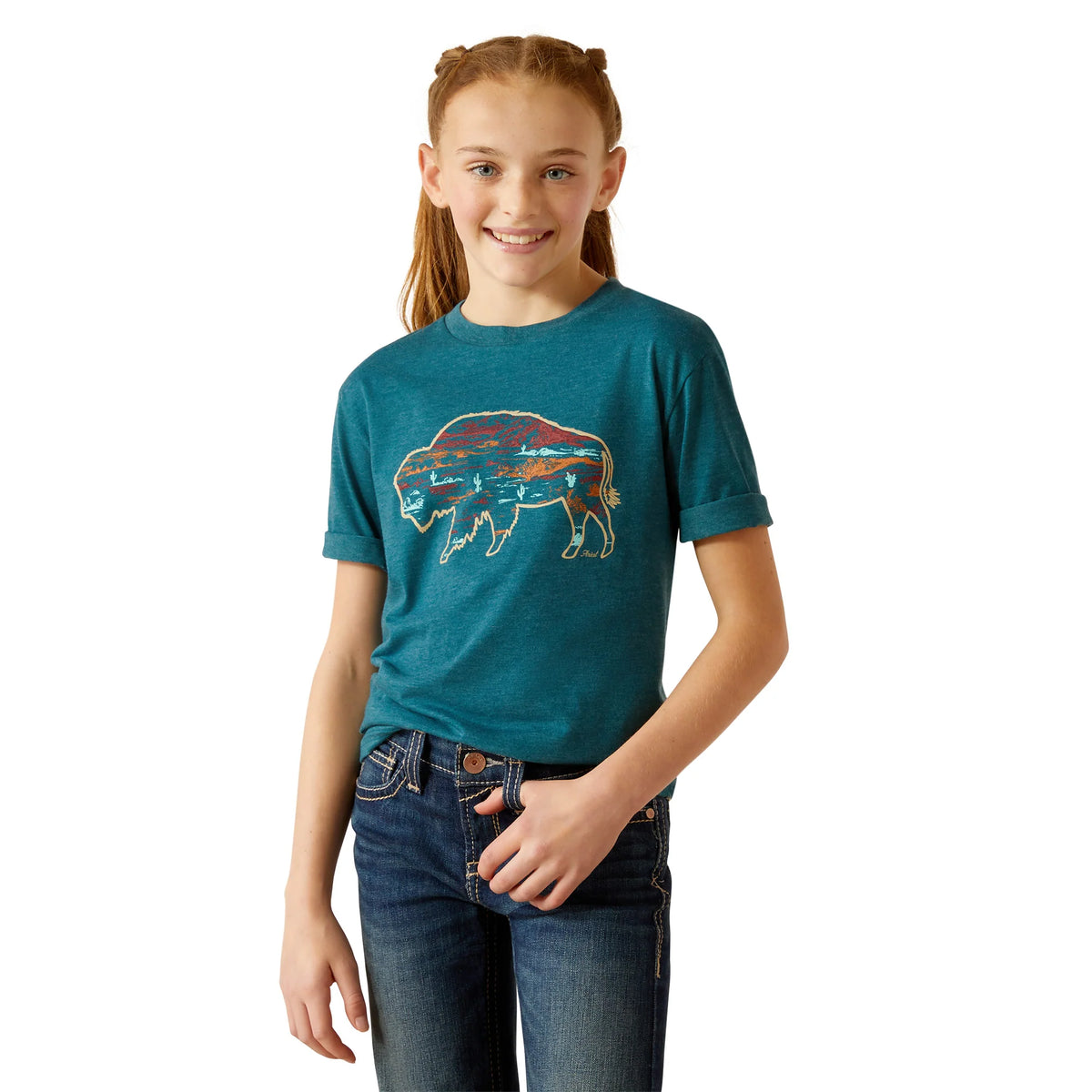 Ariat Gls Bison Ranch SS Tee Deep Sea Heather - Summer Clearance