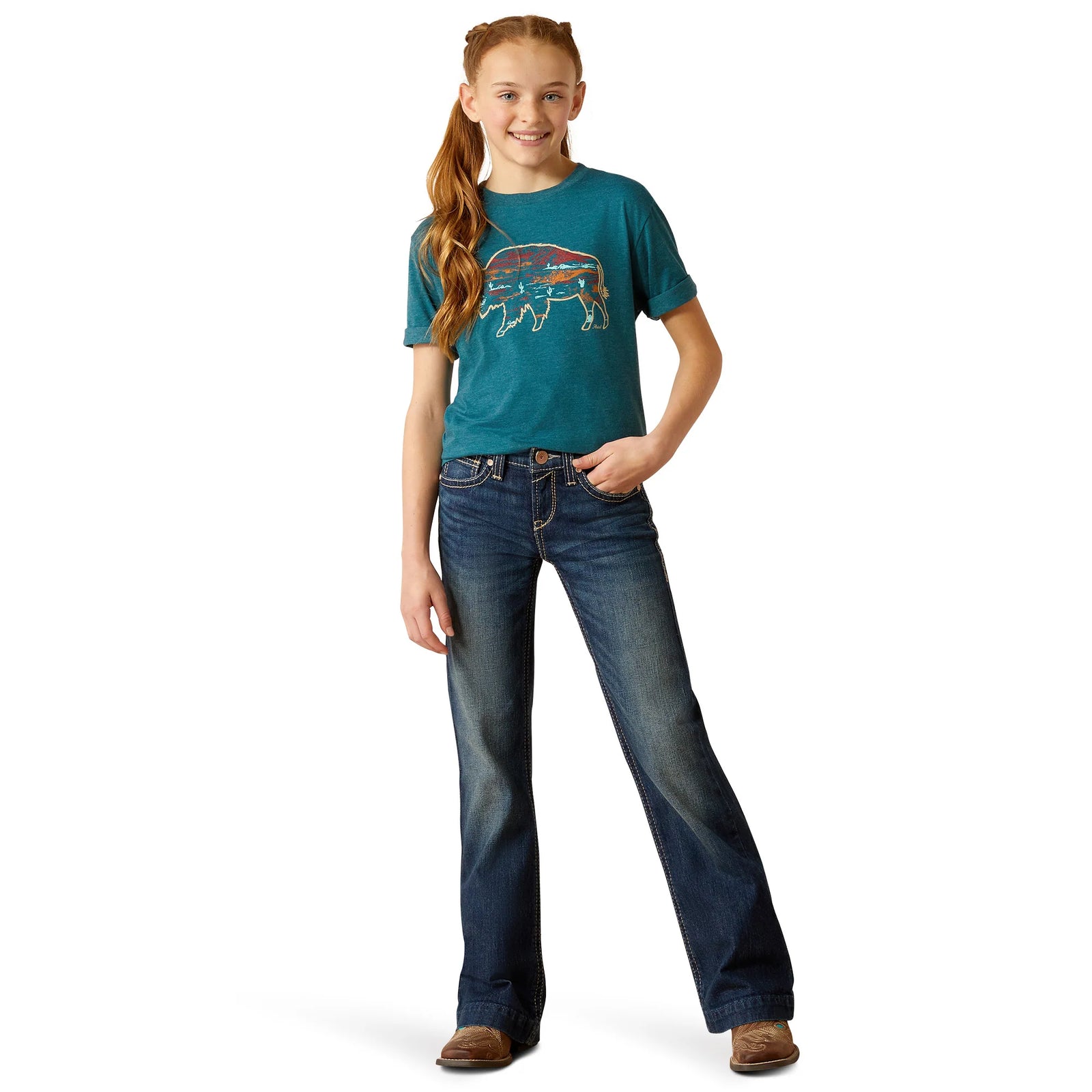 Ariat Gls Bison Ranch SS Tee Deep Sea Heather - Summer Clearance