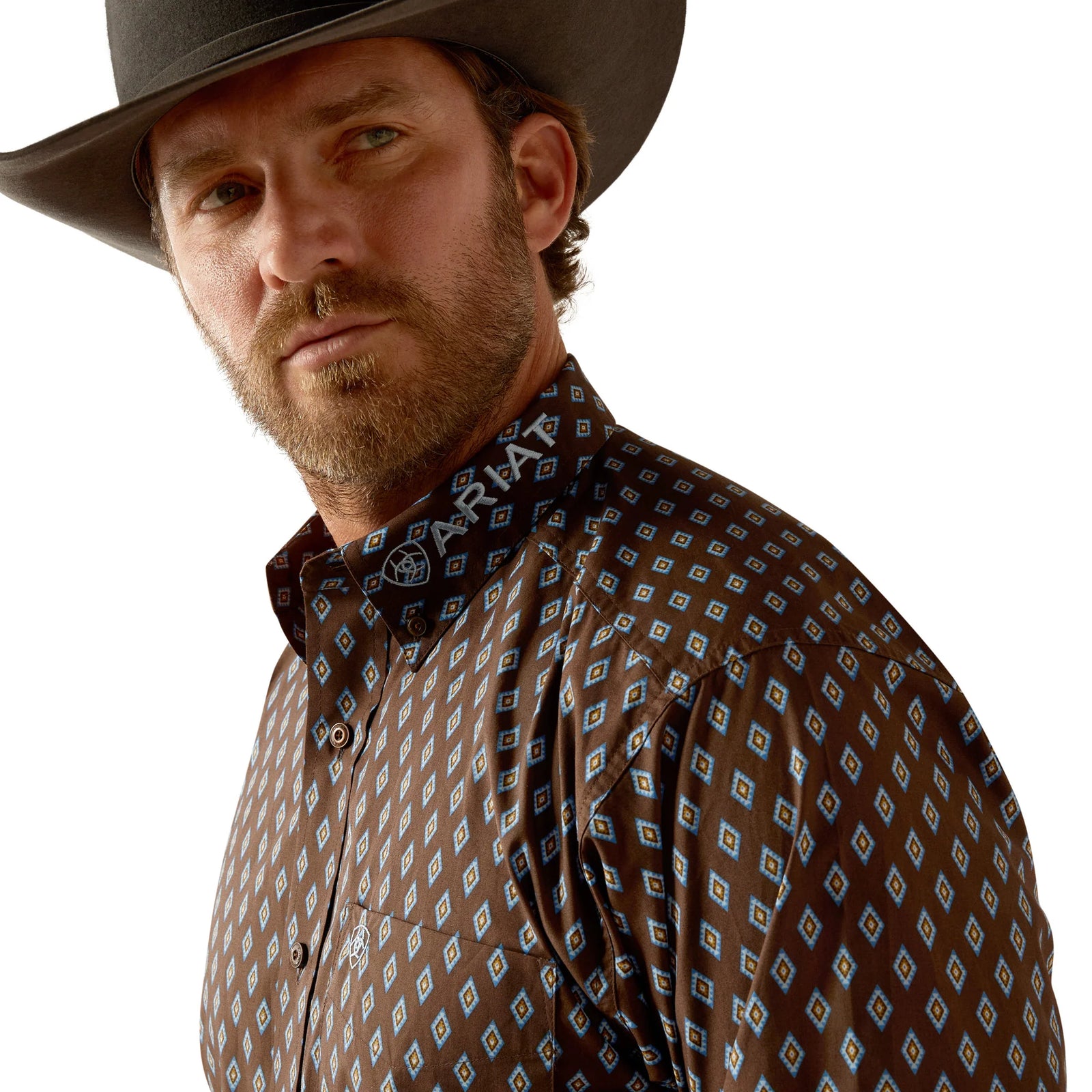 Ariat Mns Team Oak LS Shirt Brown/Light Blue