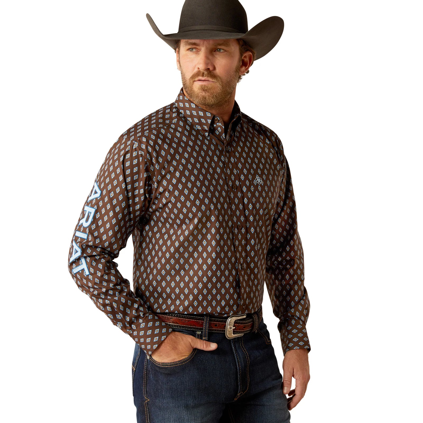 Ariat Mns Team Oak LS Shirt Brown/Light Blue