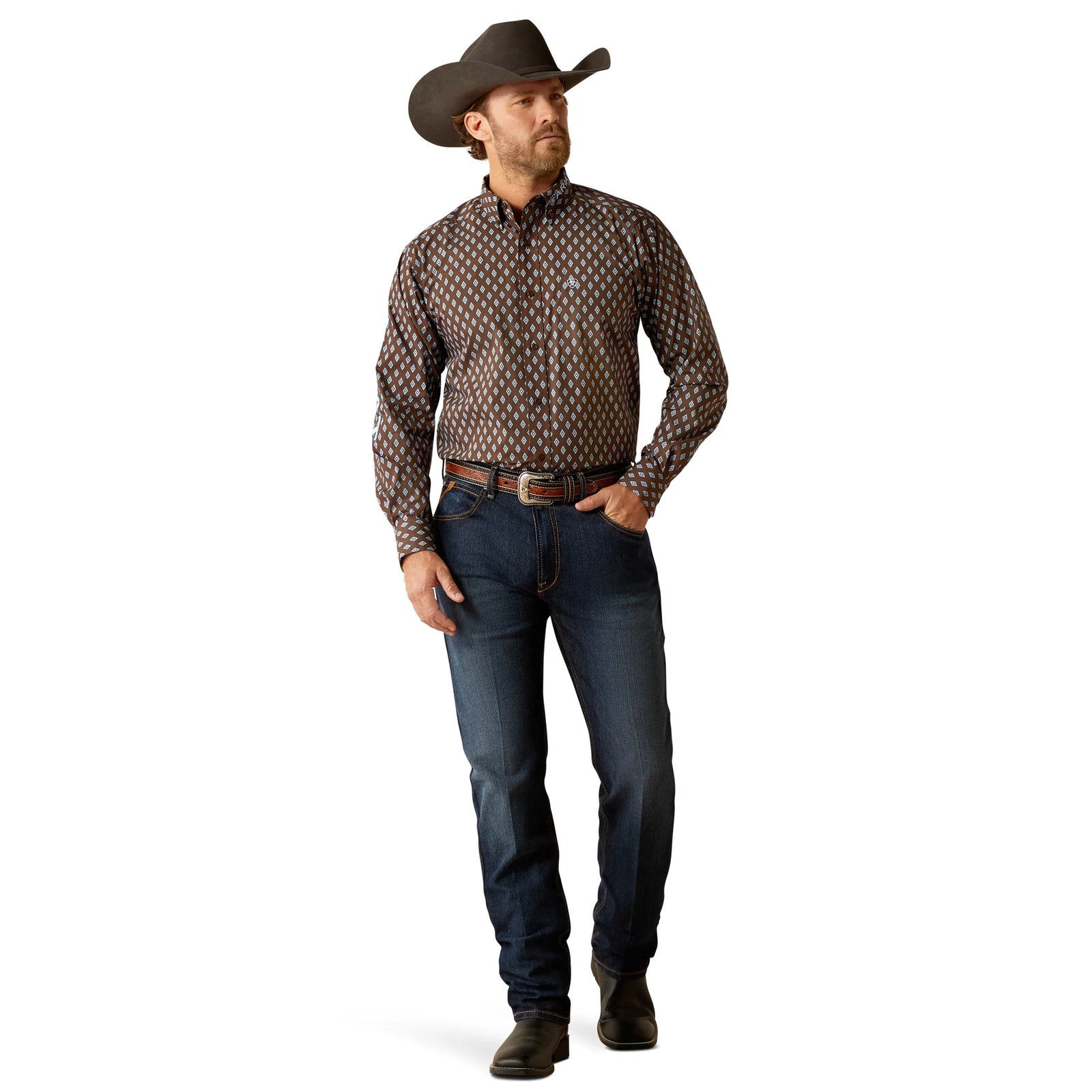 Ariat Mns Team Oak LS Shirt Brown/Light Blue