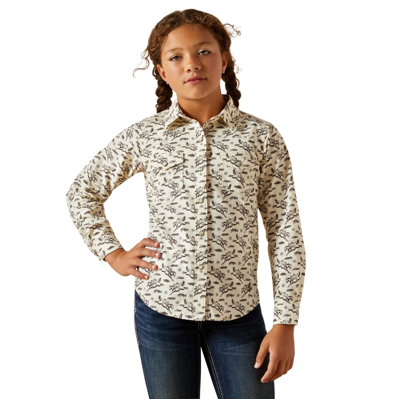 Ariat Gls Rodeo Time Snap LS Shirt Bucking Horse Print