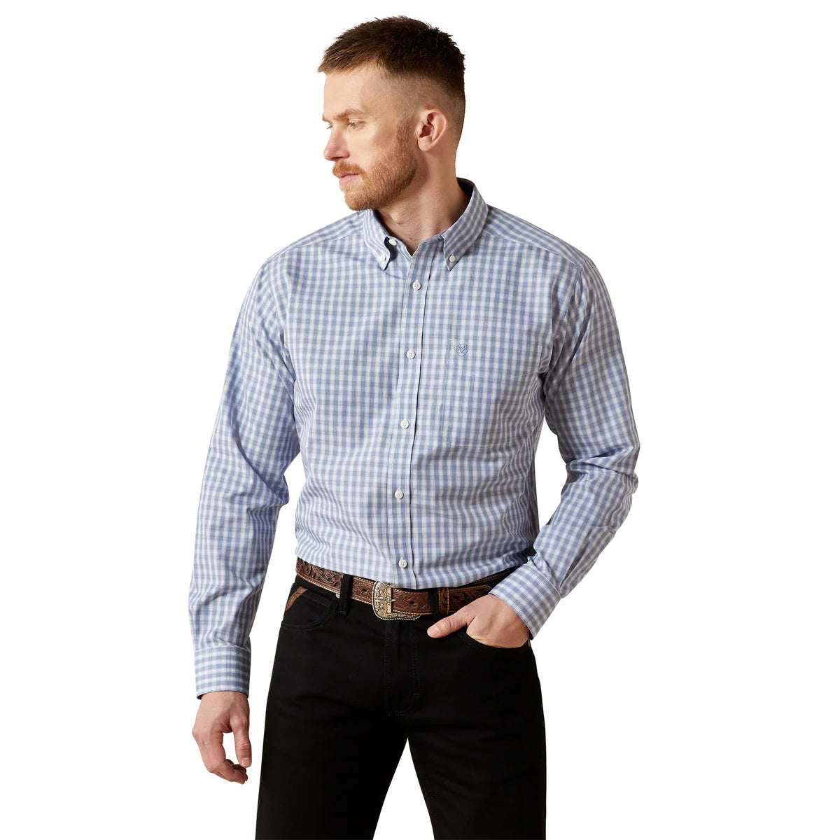 Ariat Mns Wrinkle Free Brett Fitted LS Shirt Grey