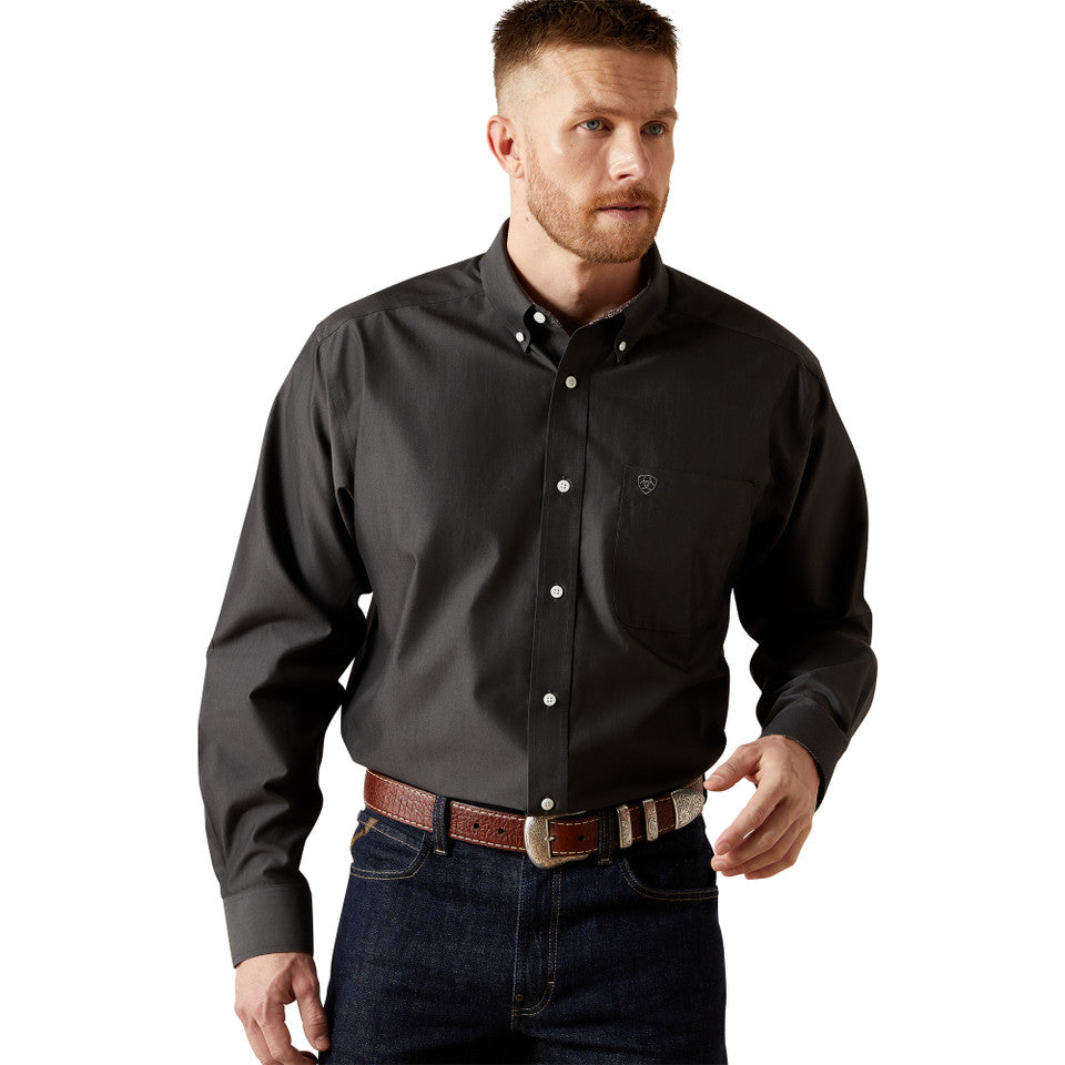 Ariat Mns Wrinkle Free Solid Pinpoint Oxford LS Shirt Black