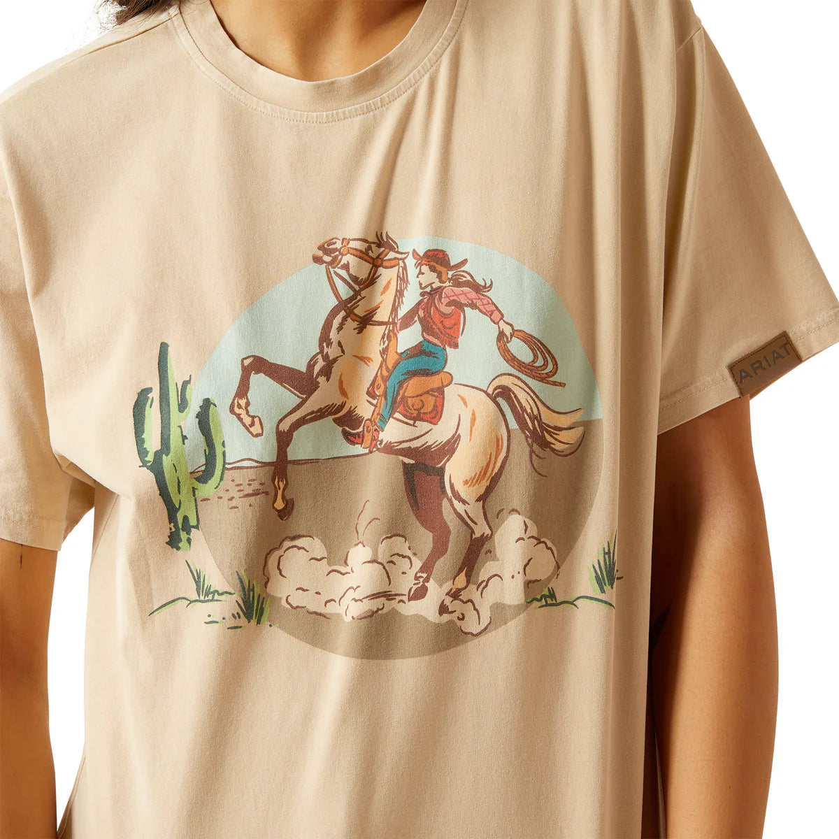 Ariat Wms Ride On SS Tee Oyster Gray Mineral Wash - EOFY Sale
