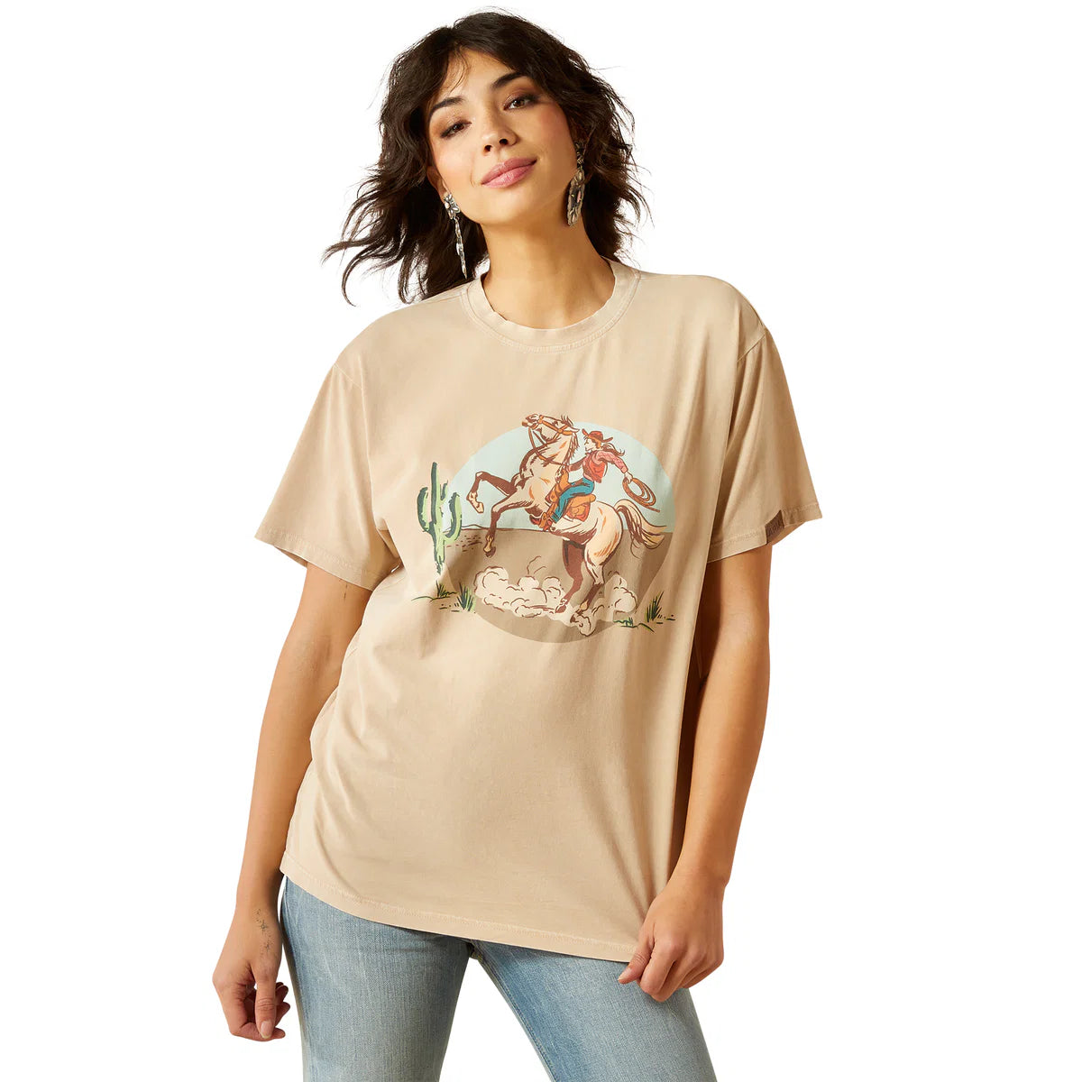 Ariat Wms Ride On SS Tee Oyster Gray Mineral Wash - EOFY Sale