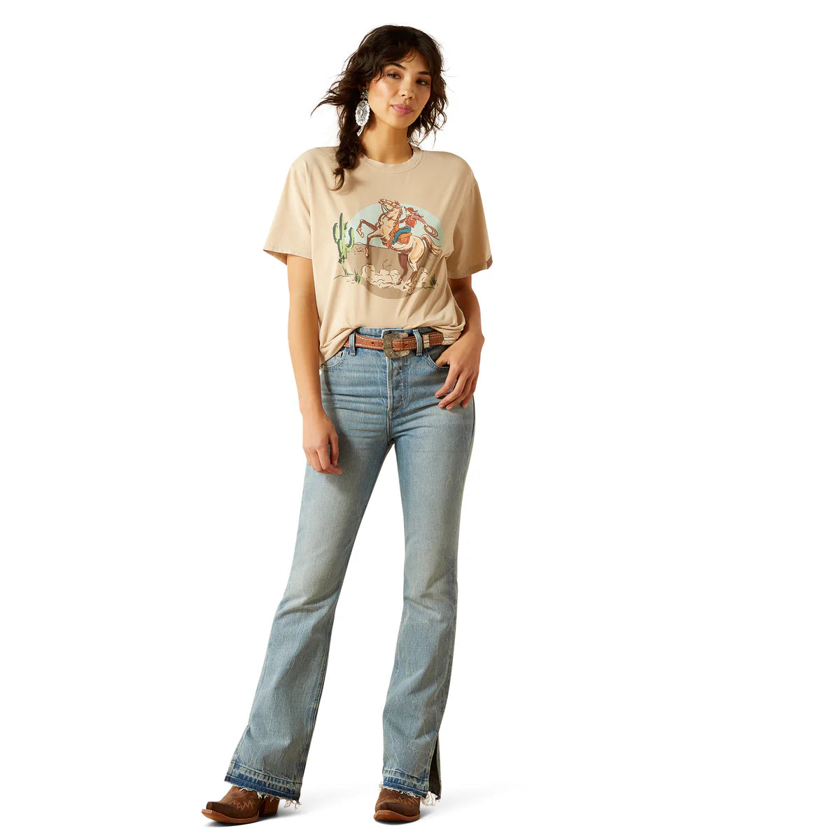 Ariat Wms Ride On SS Tee Oyster Gray Mineral Wash - EOFY Sale