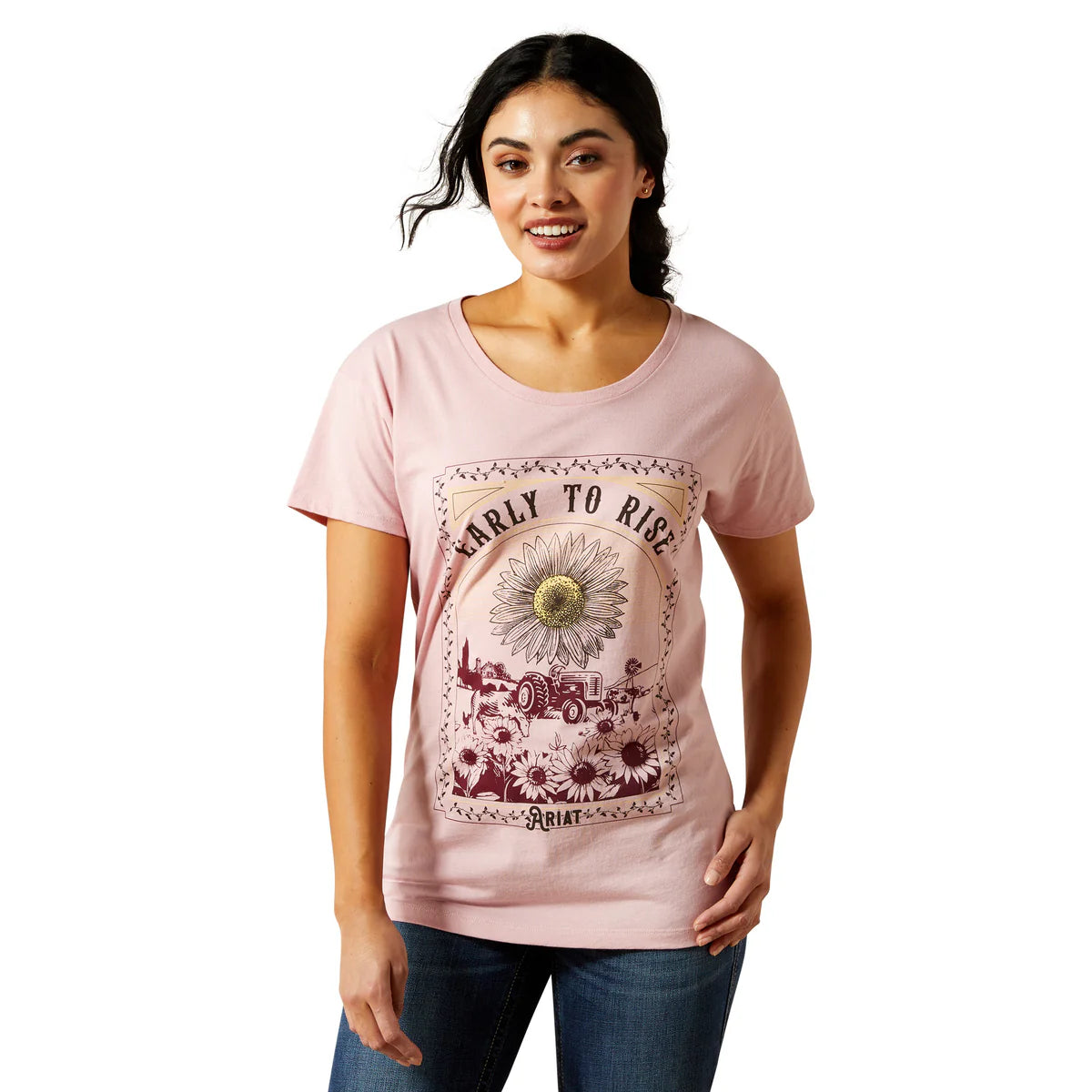Ariat Wmns Early To Rise SS Tee Dusty Pink - EOFY Sale