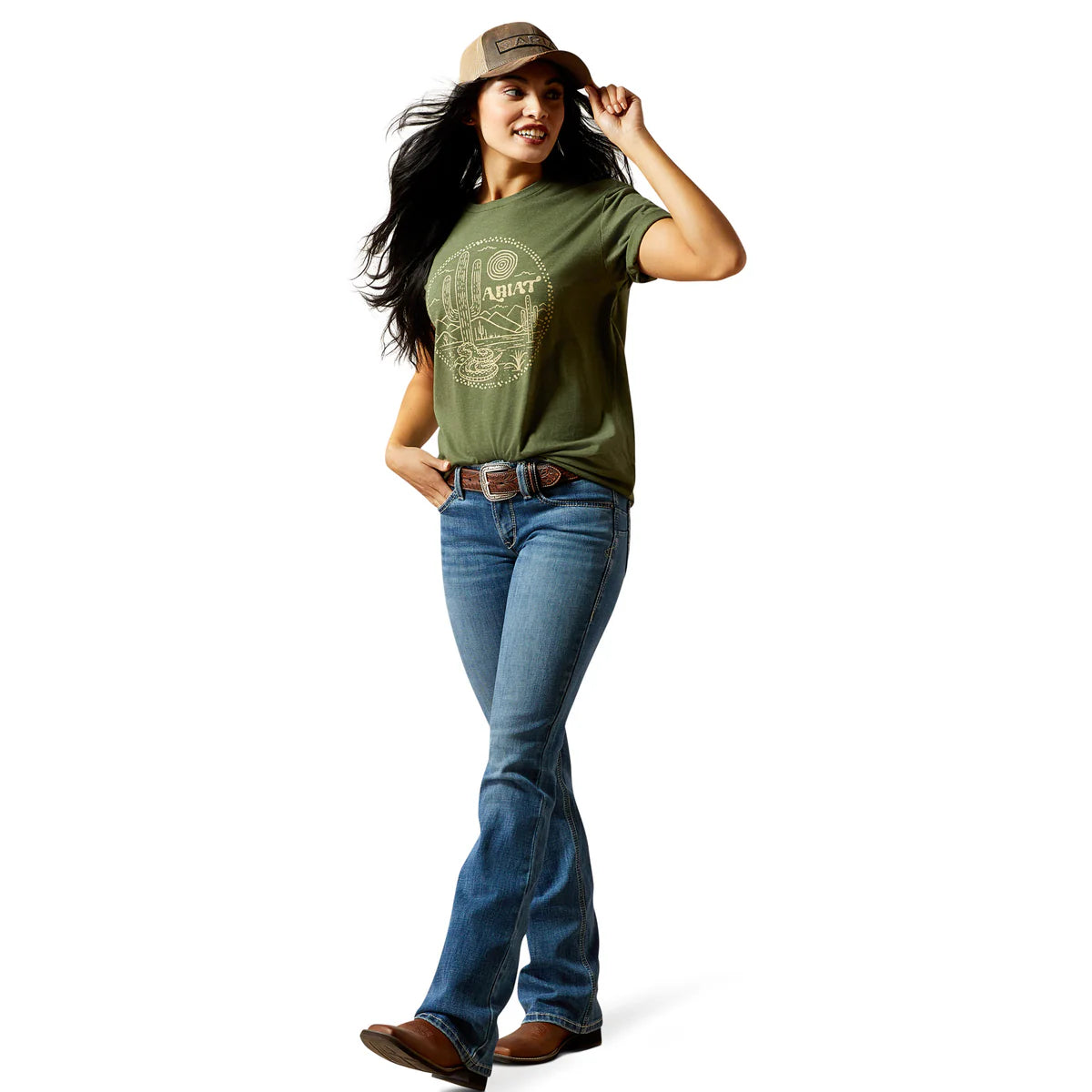 Ariat Wms Desert Snake SS Tee Military Heather - EOFY Sale