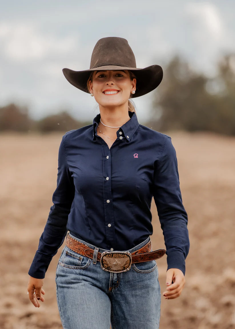 Campdraft Australia Ladies Slim Fit Long Sleeve Shirt - Navy