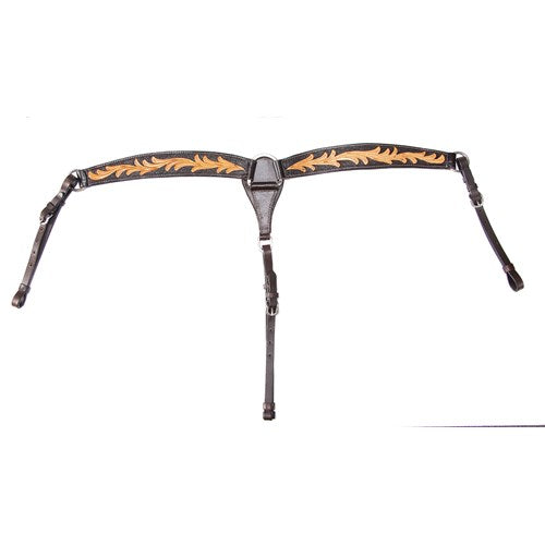 Fort Worth Tooled Leaf Breastcollar Two Tone | Horse Supplies - Breastplate | Saddleworld Ipswich