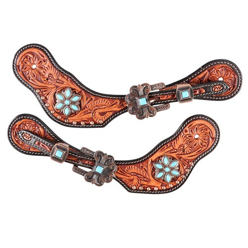Fort Worth Wildflower Spur Straps Turquoise and Copper | Rider Wear  - SPurs | Saddleworld Ipswich
