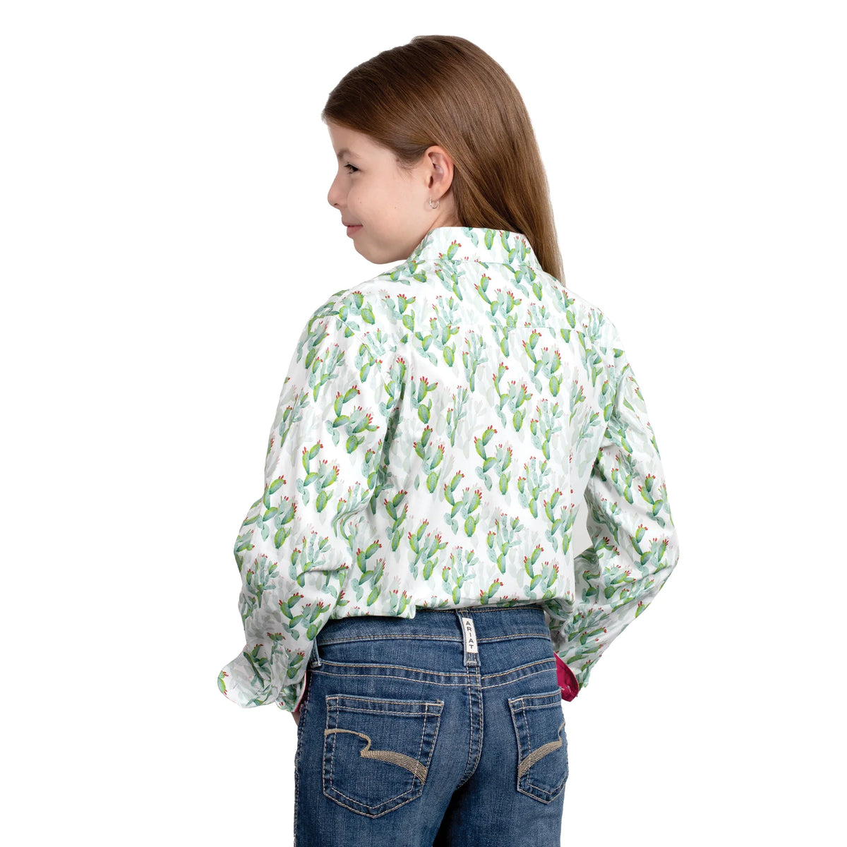 Just Country Gls Harper Half Button Print Workshirt White Cactus - Black Friday Sale